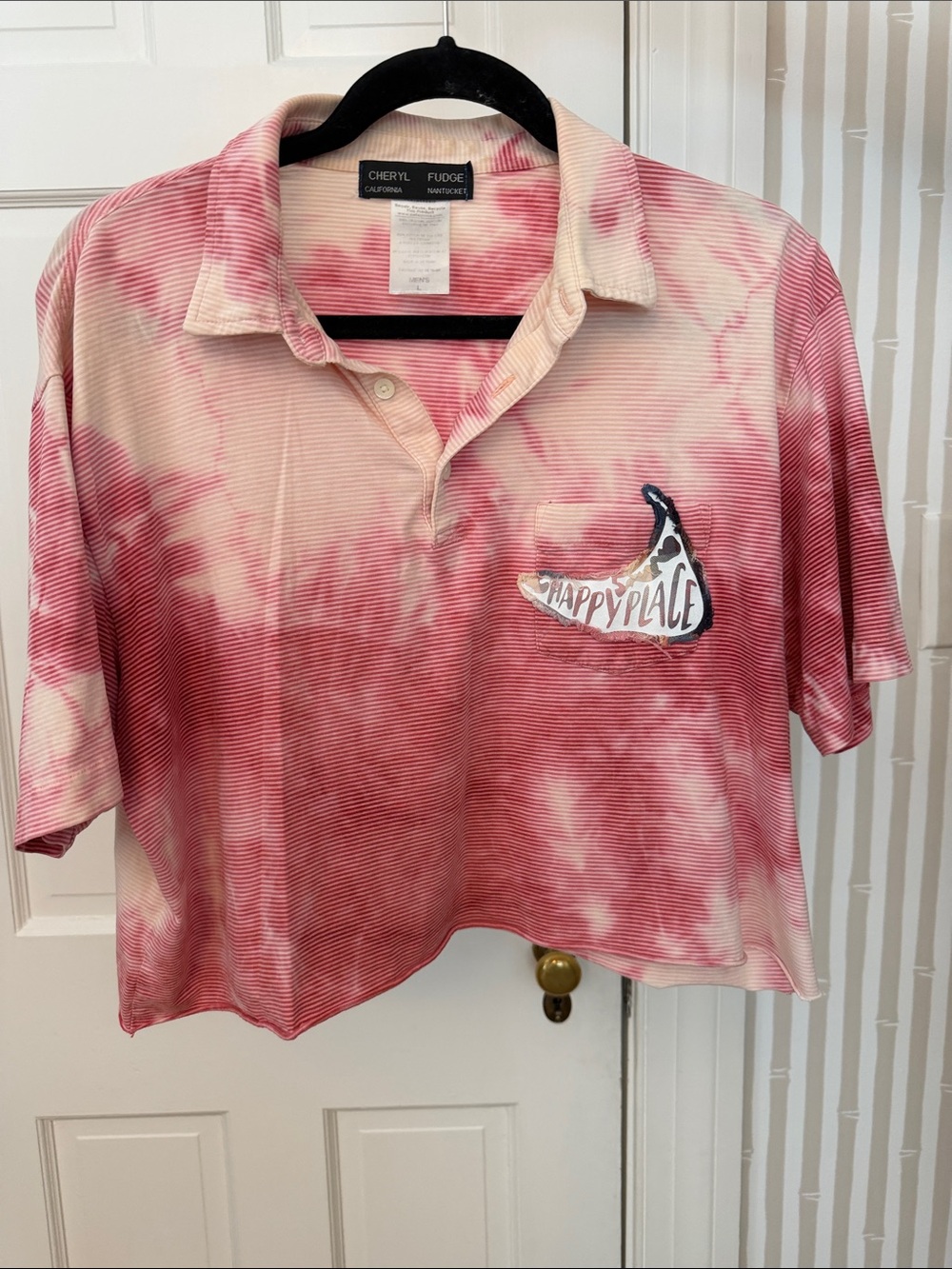 Pink Tie-Dye Polo Top - Happy Place Patch